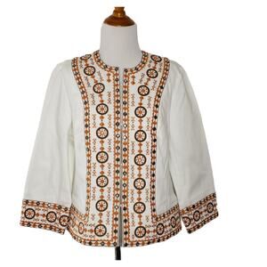 Victor Costa Occasion Embroidered Jacket White Orange Sequins Women Small